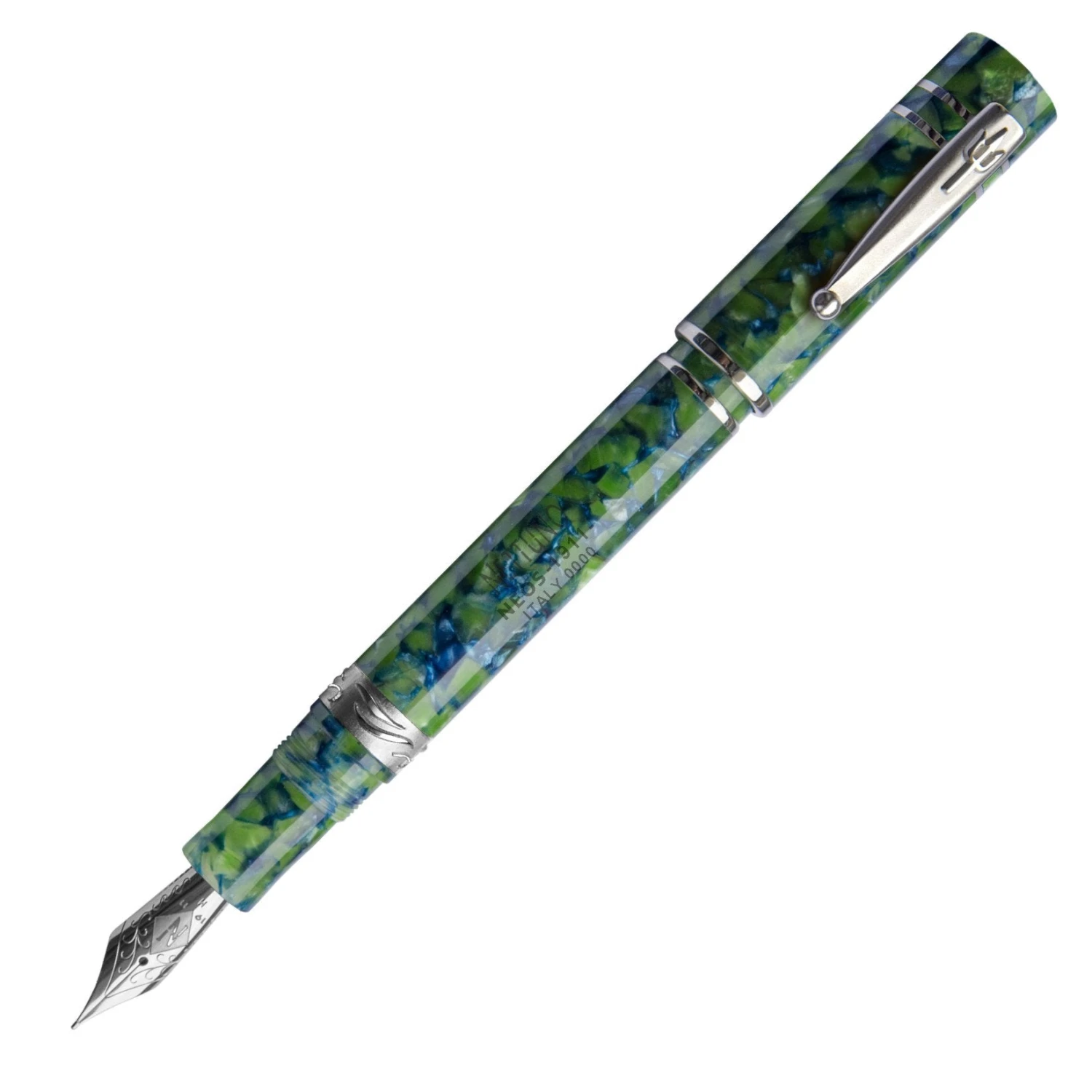 New β¨ Nettuno 1911 Neos Atlante Fountain Pen, Blue & Green, Palladium Trim, Medium Nib π