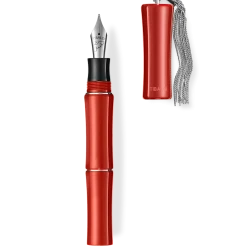 Discount 😀 Tibaldi Bambo 💄 Lipstick Red Resin Fountain Pen, Sterling Silver Tassel, Fine Nib 🔔