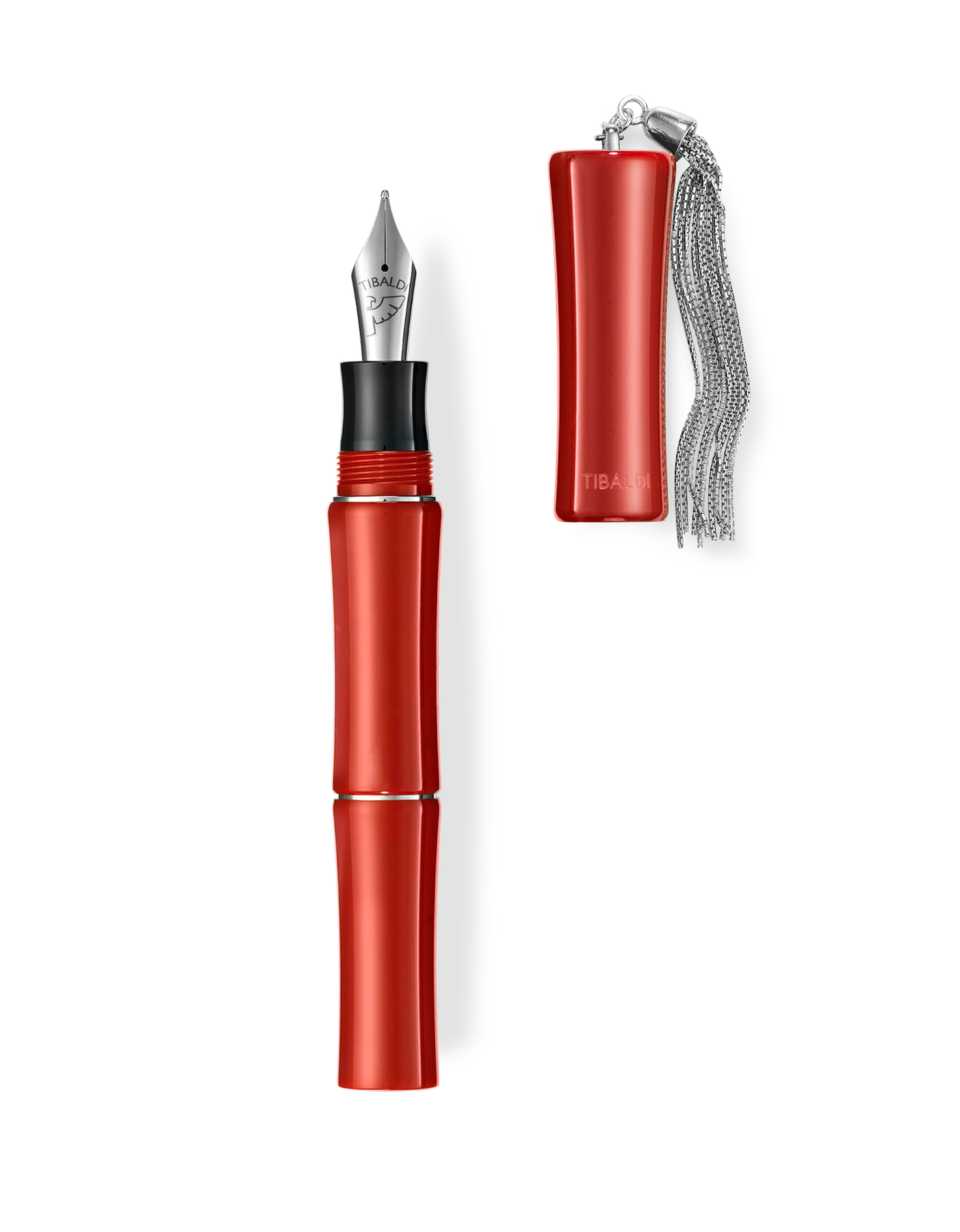 Discount π Tibaldi Bambo π Lipstick Red Resin Fountain Pen, Sterling Silver Tassel, Fine Nib π