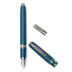 Budget 🛒 Pineider Alchemist Zeolite Fountain Pen, Kilauea Blue, Stub 14K Nib 🧨
